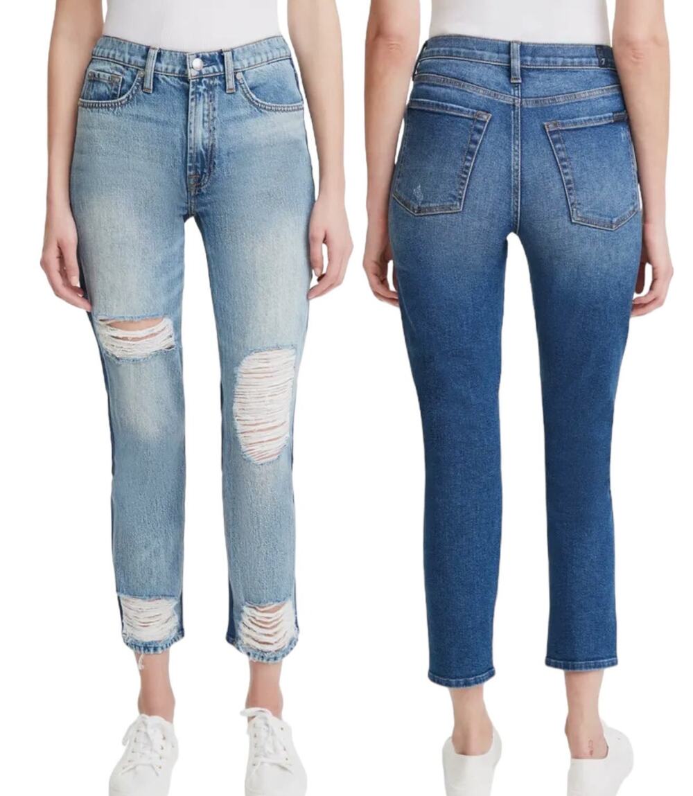 7 For All Mankind jeans 50/50 ripped high waist ankle straight blue size 27